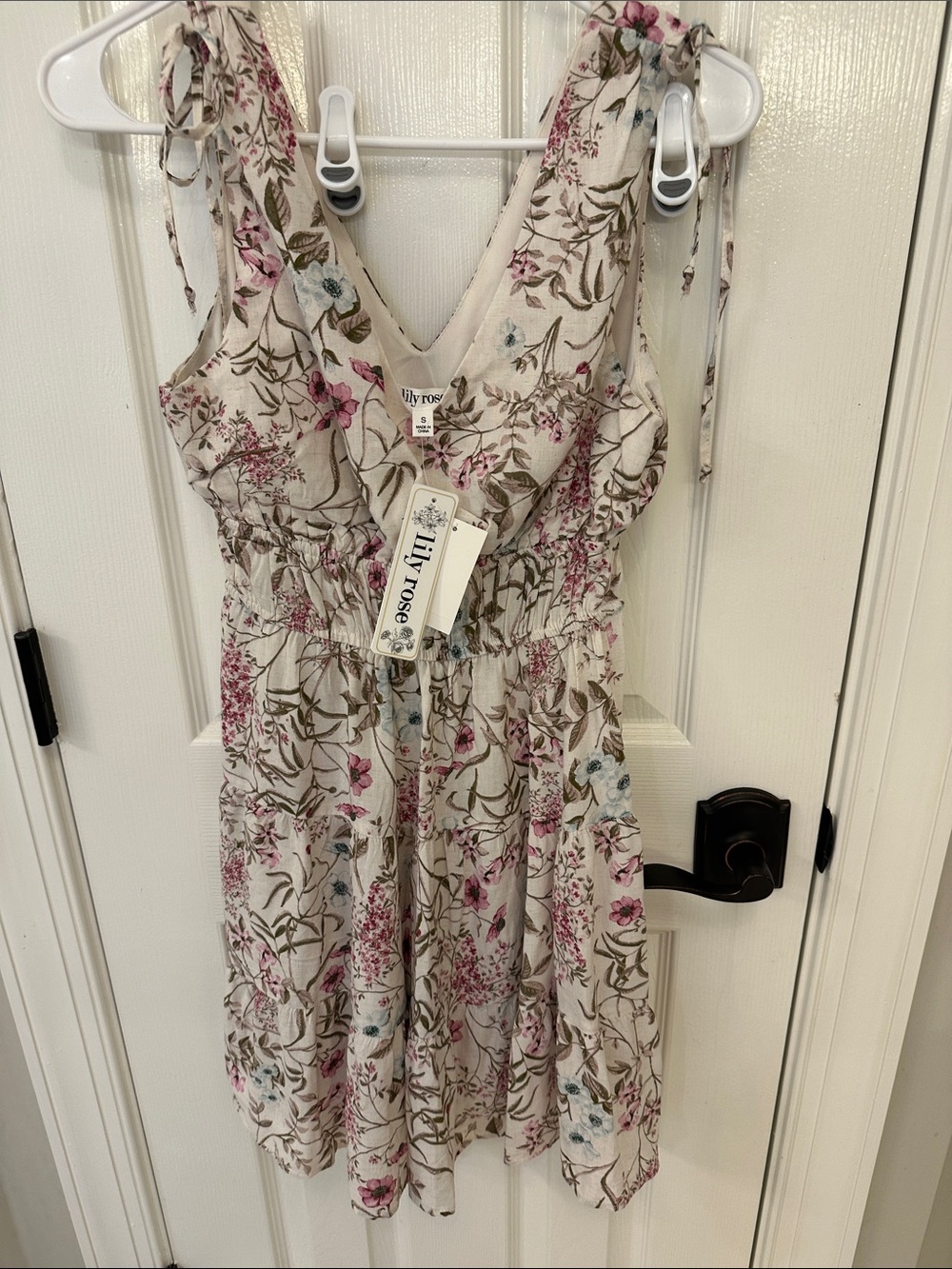 Lily Rose Cream Floral Tie-Shoulder Mini Dress